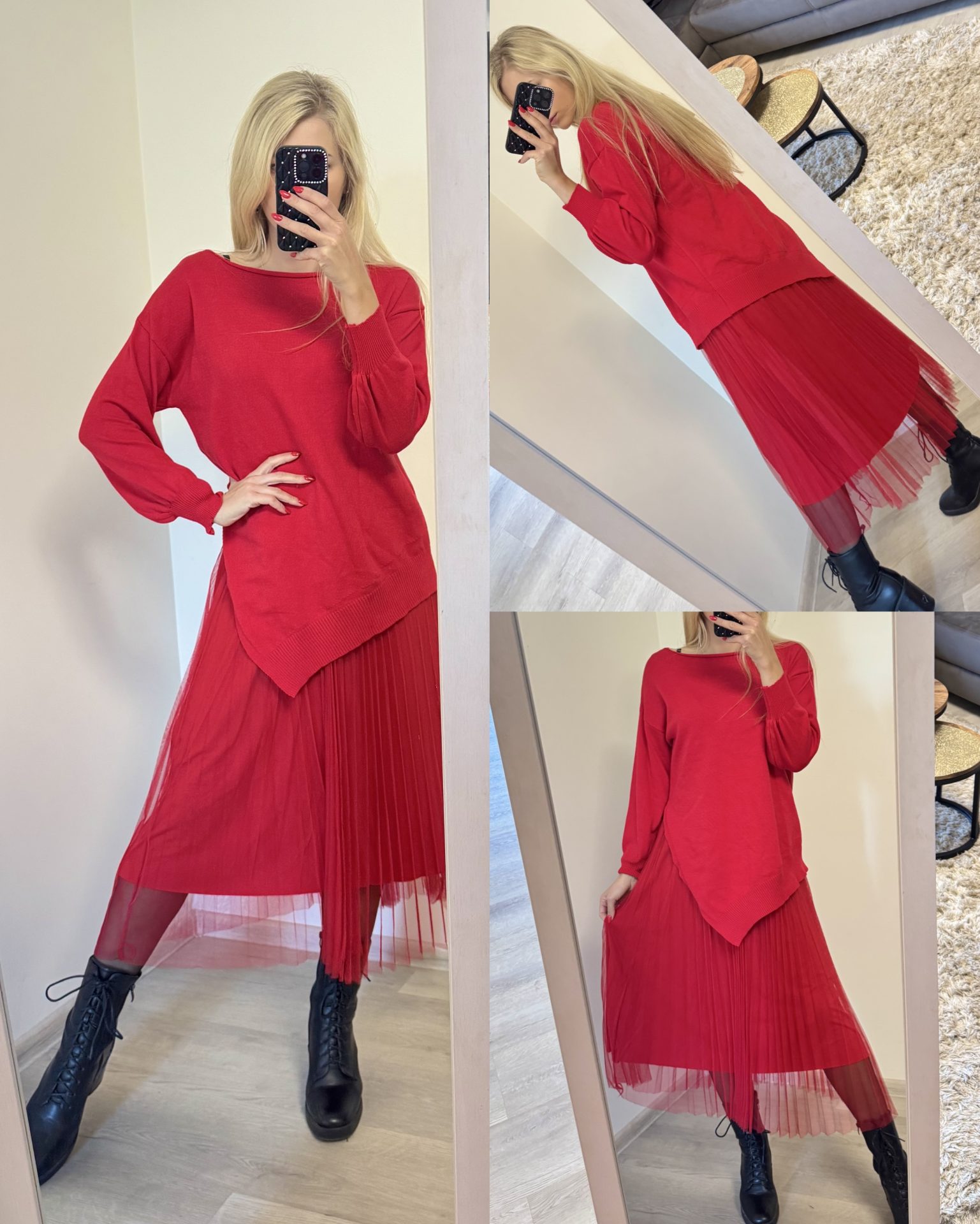 Sukienka z plisowanym dołem i swetrem