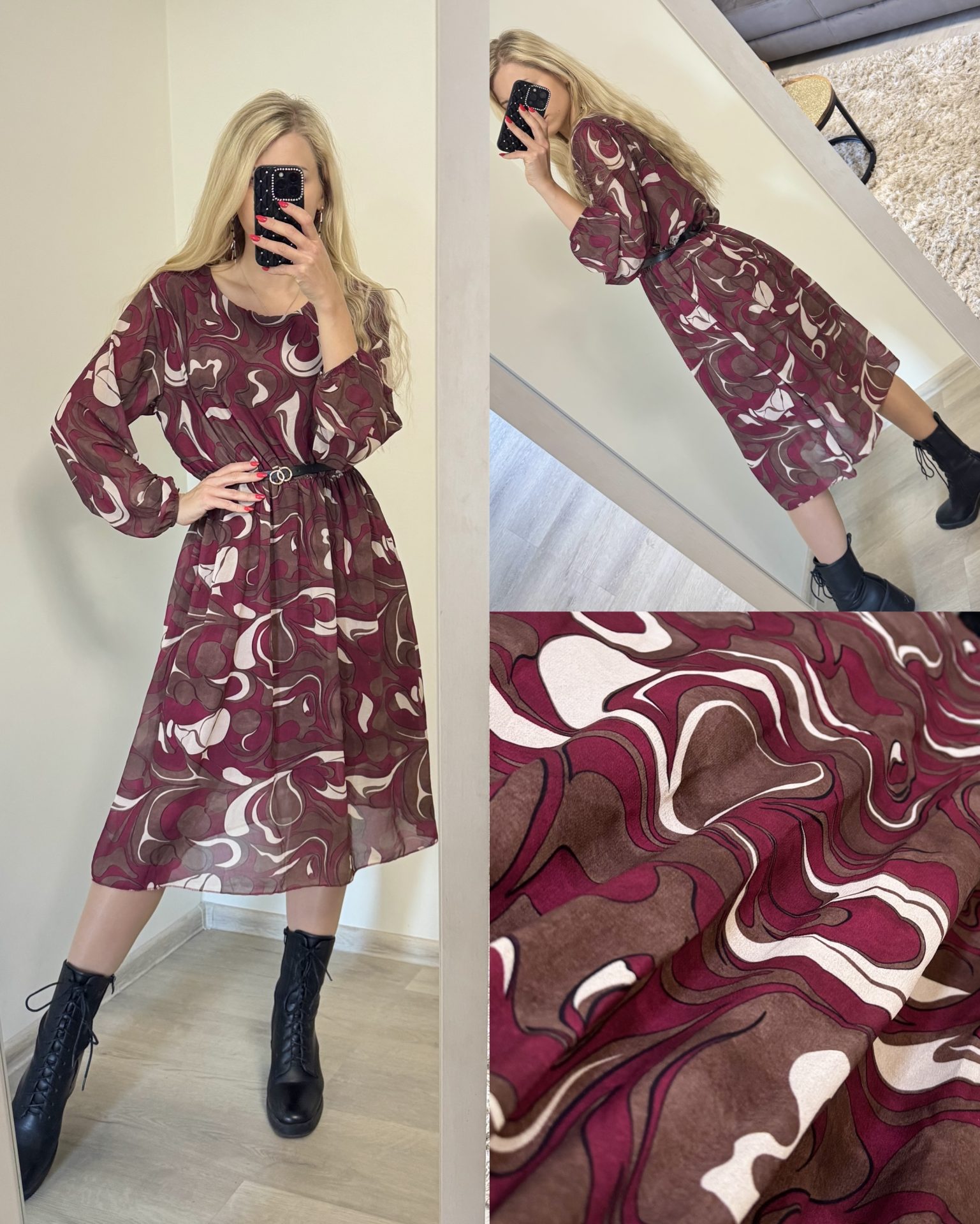 Sukienka midi z paskiem - obrazek 3