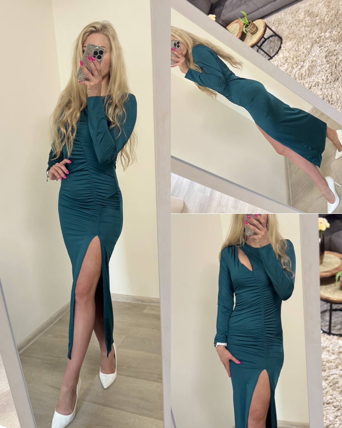 Sukienka elegancka midi z rozcięciem - obrazek 4