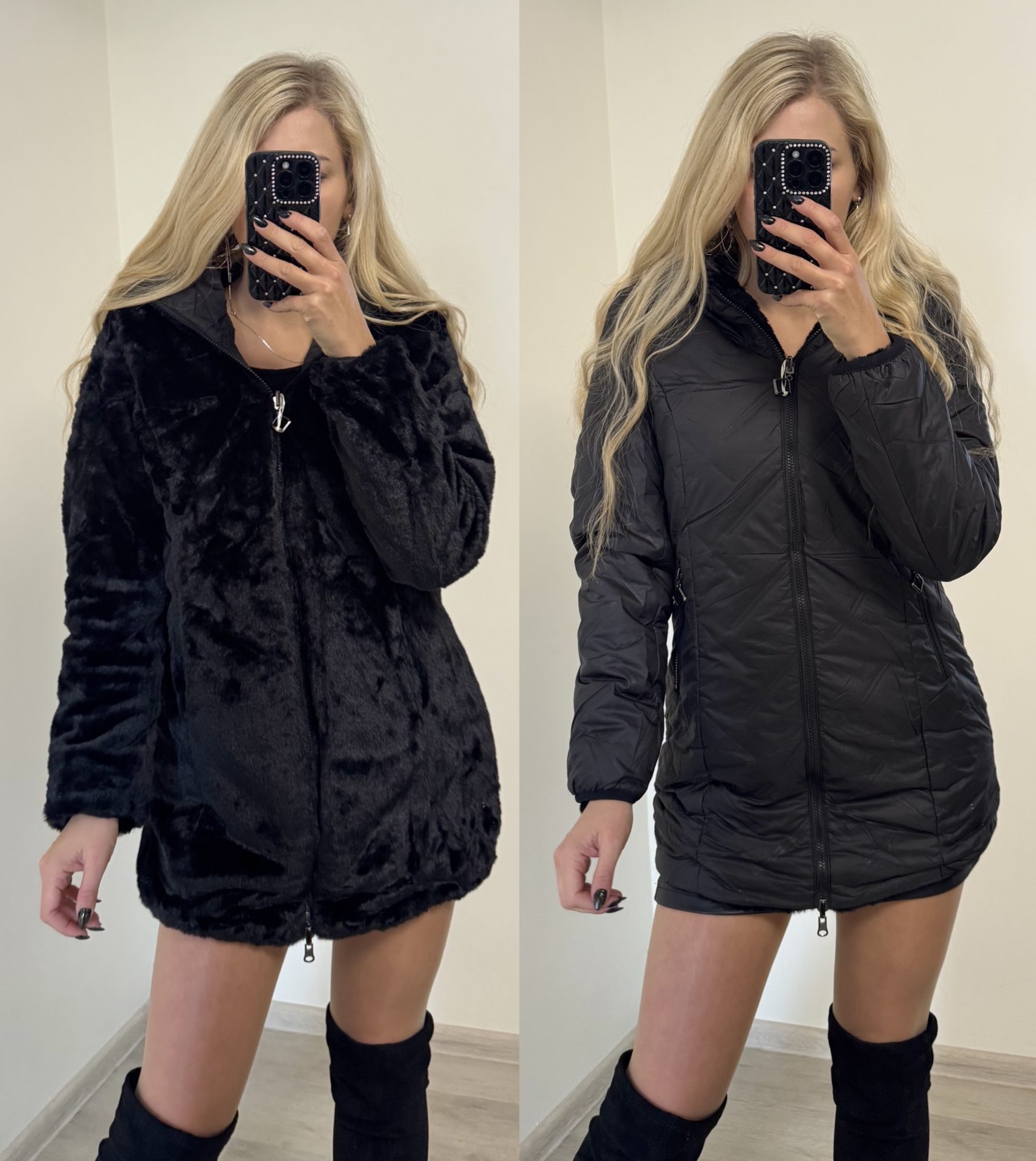 Dwustronna kurtka futerko /kurtka pikowana 2w1