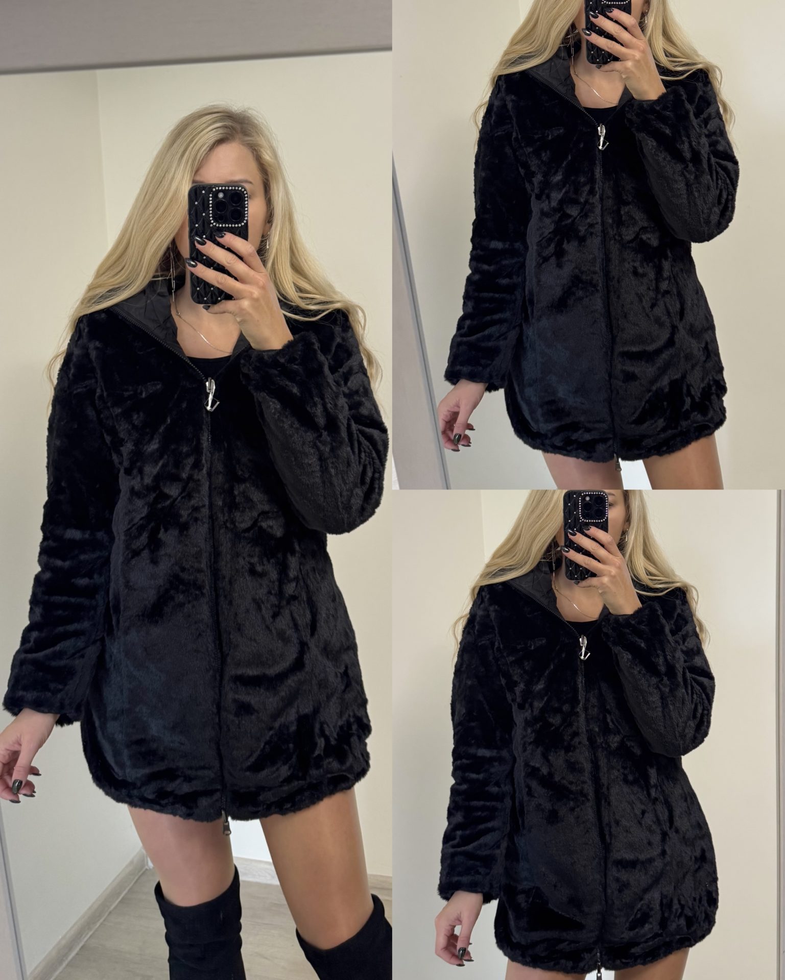 Dwustronna kurtka futerko /kurtka pikowana 2w1 - obrazek 4