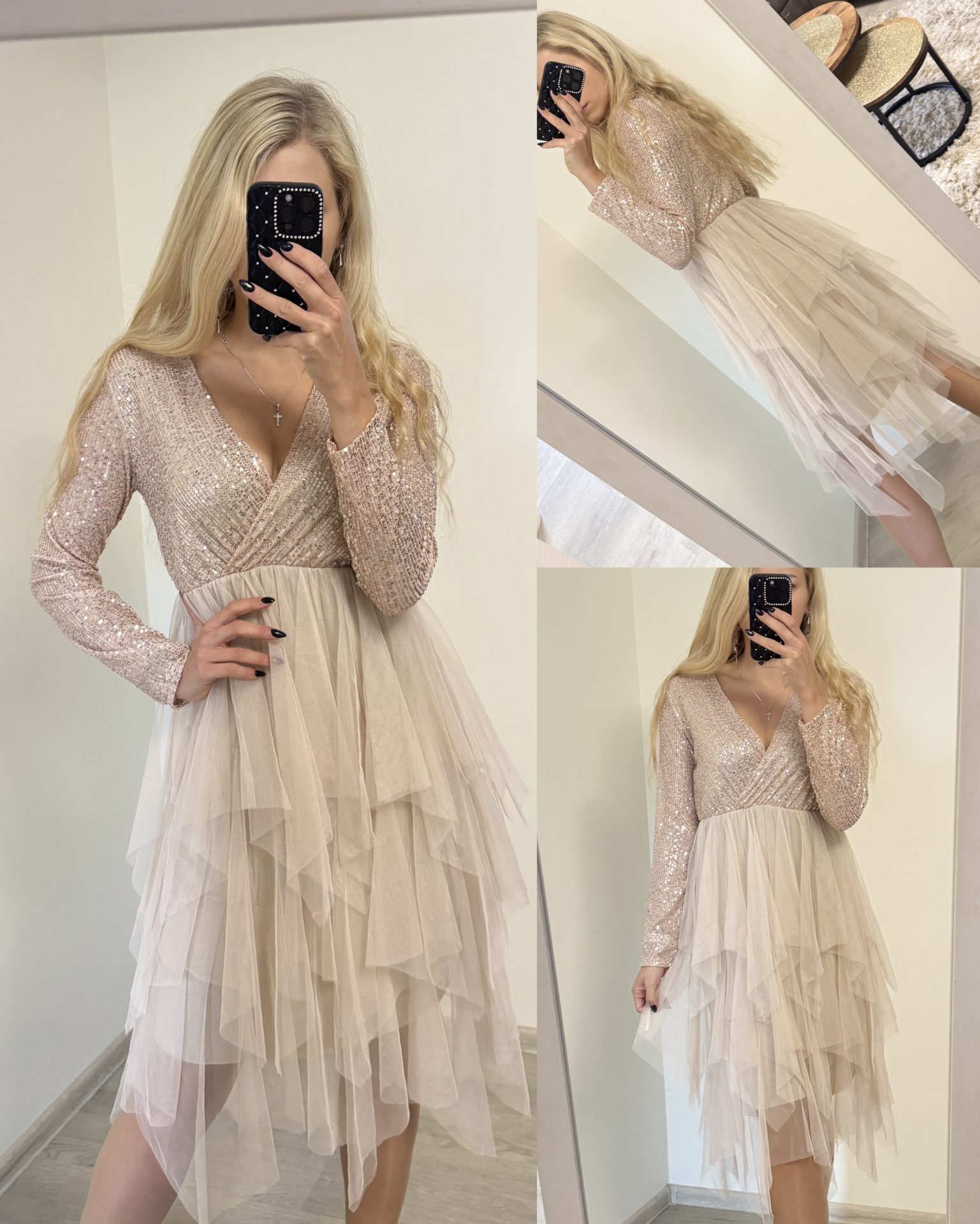 Sukienka z tulem i cekinami - obrazek 3