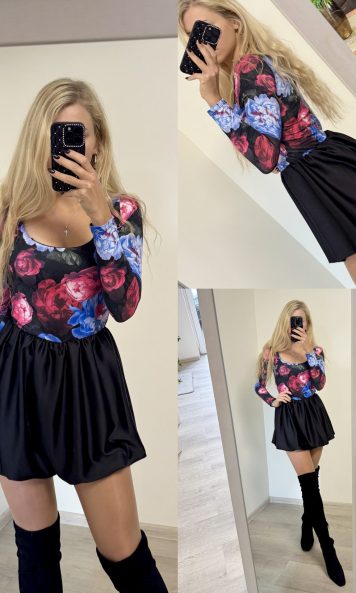 Kombinezon z kwiatową górą i czarnym dołem