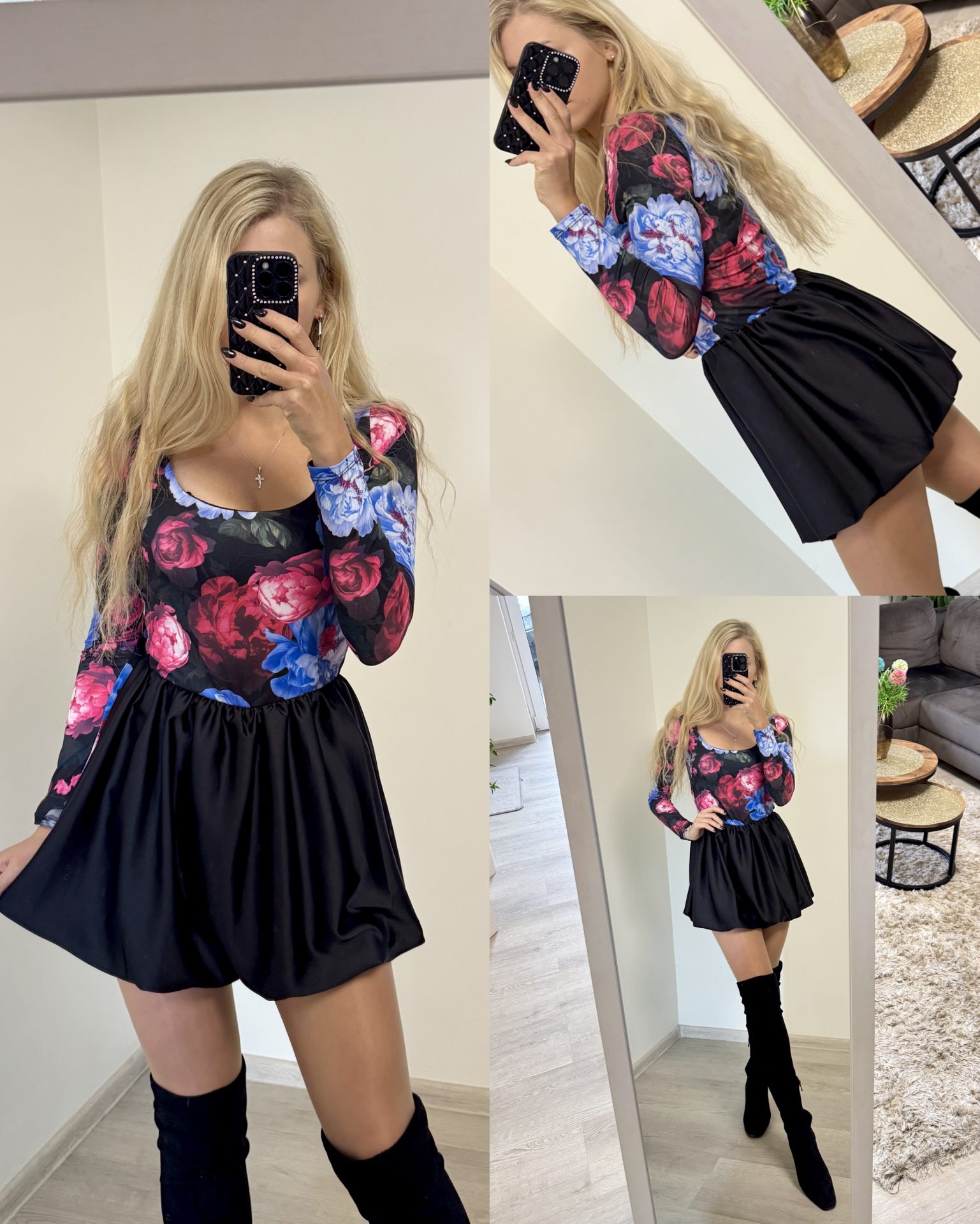 Kombinezon z kwiatową górą i czarnym dołem