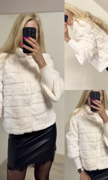 Elegancka kurtka futerkowa w kolorze ecru