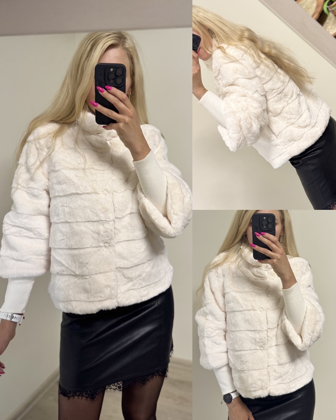 Elegancka kurtka futerkowa w kolorze ecru