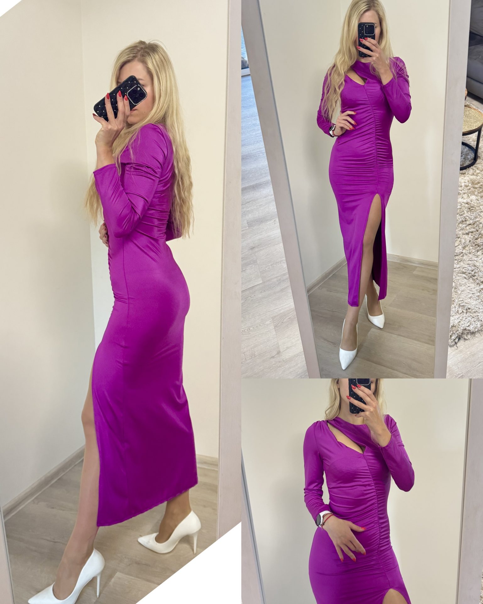 Sukienka elegancka midi z rozcięciem