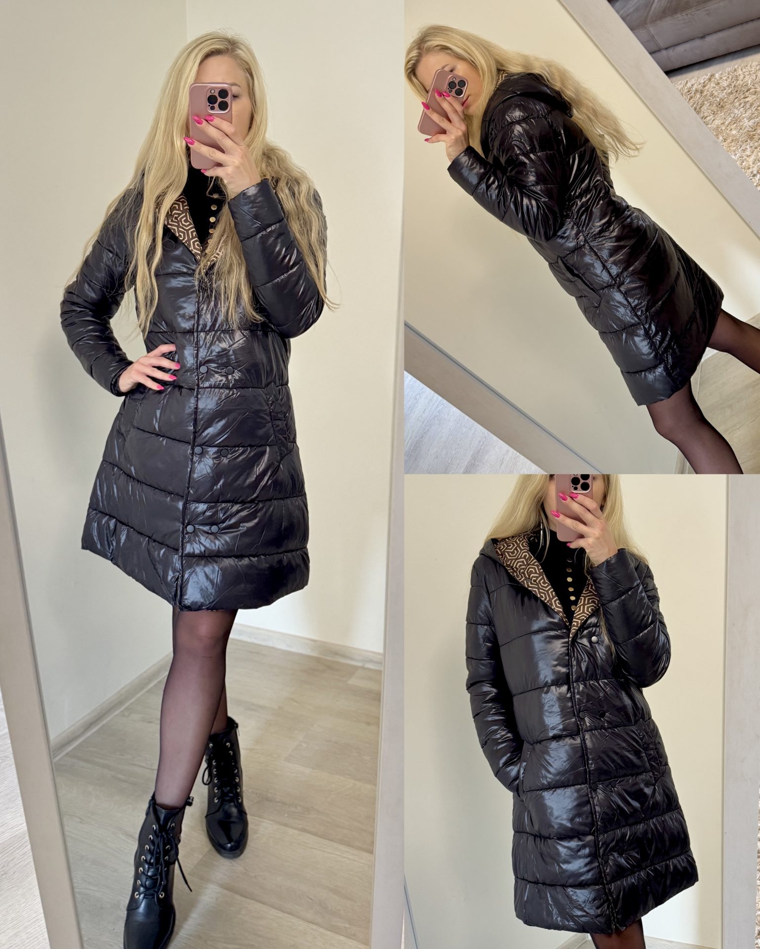 Kurtka damska pikowana z kapturem - obrazek 2