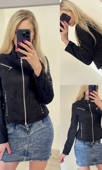 Czarna kurtka damska zamszowa