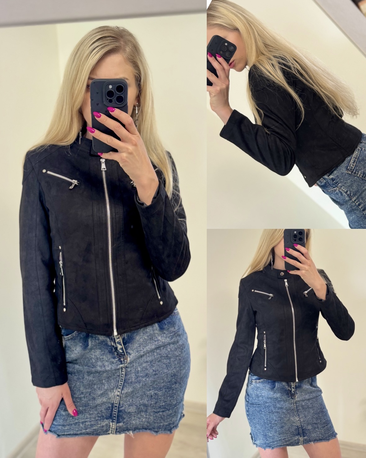 Czarna kurtka damska zamszowa