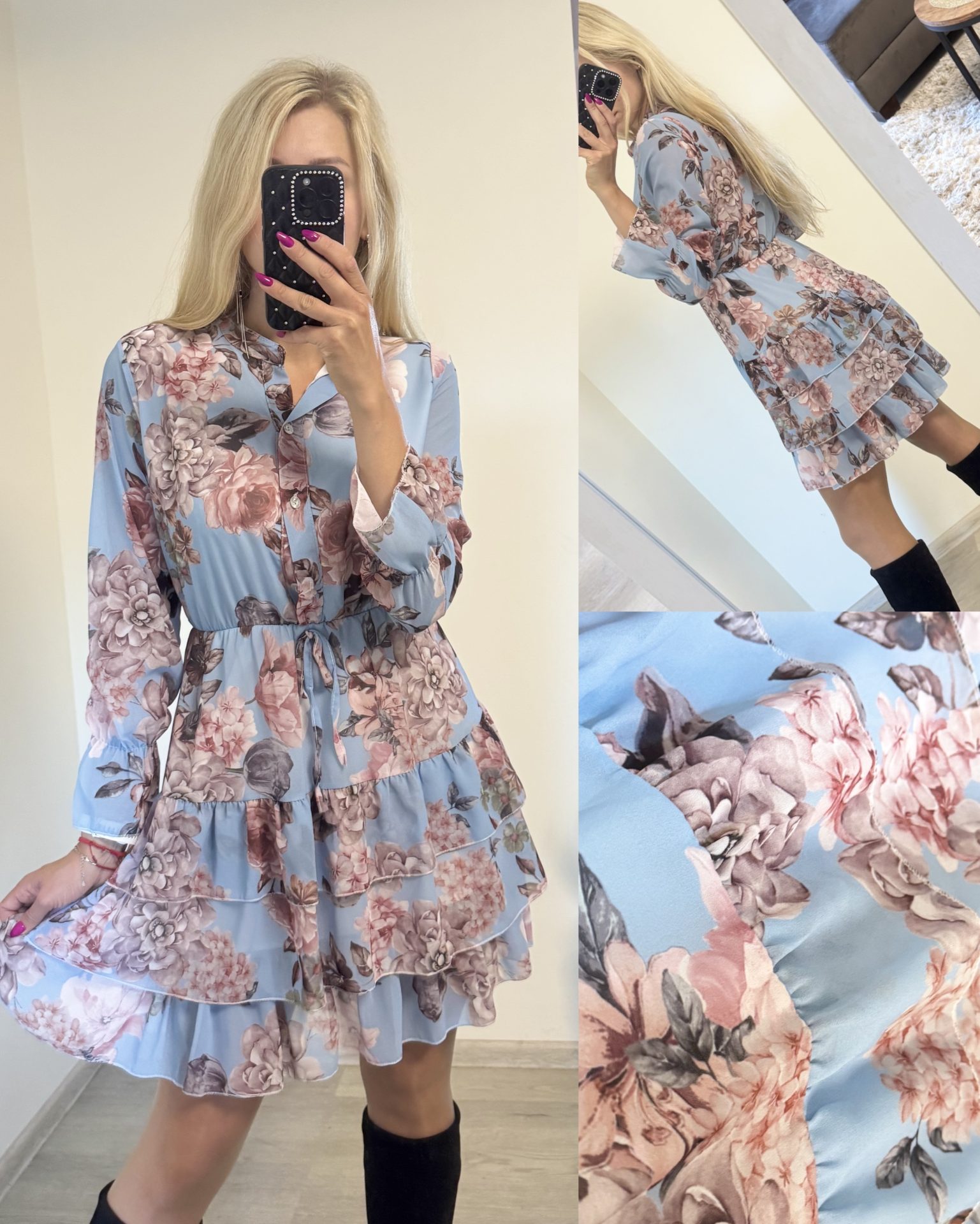 Sukienka z falbanami i kwiatowym printem - obrazek 2