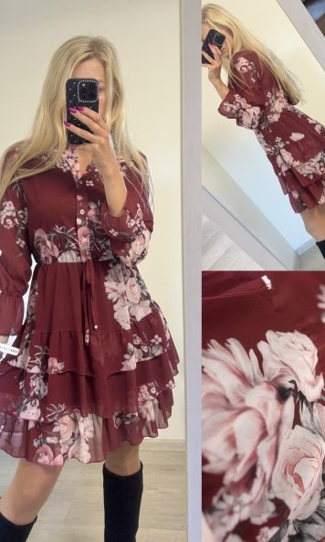 Sukienka z falbanami i kwiatowym printem