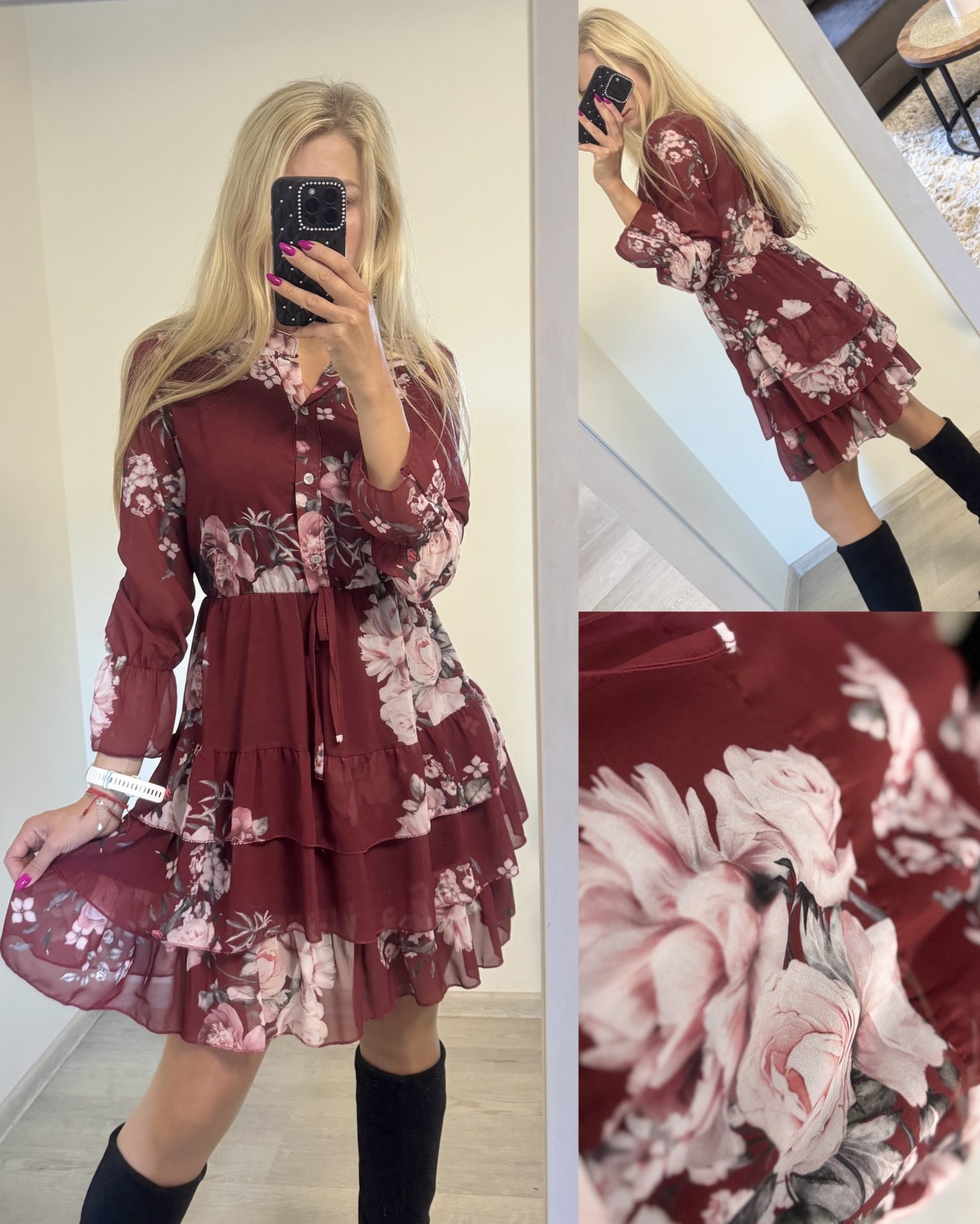 Sukienka z falbanami i kwiatowym printem