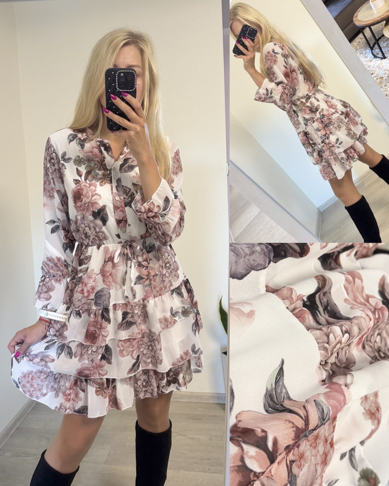 Sukienka z falbanami i kwiatowym printem - obrazek 4