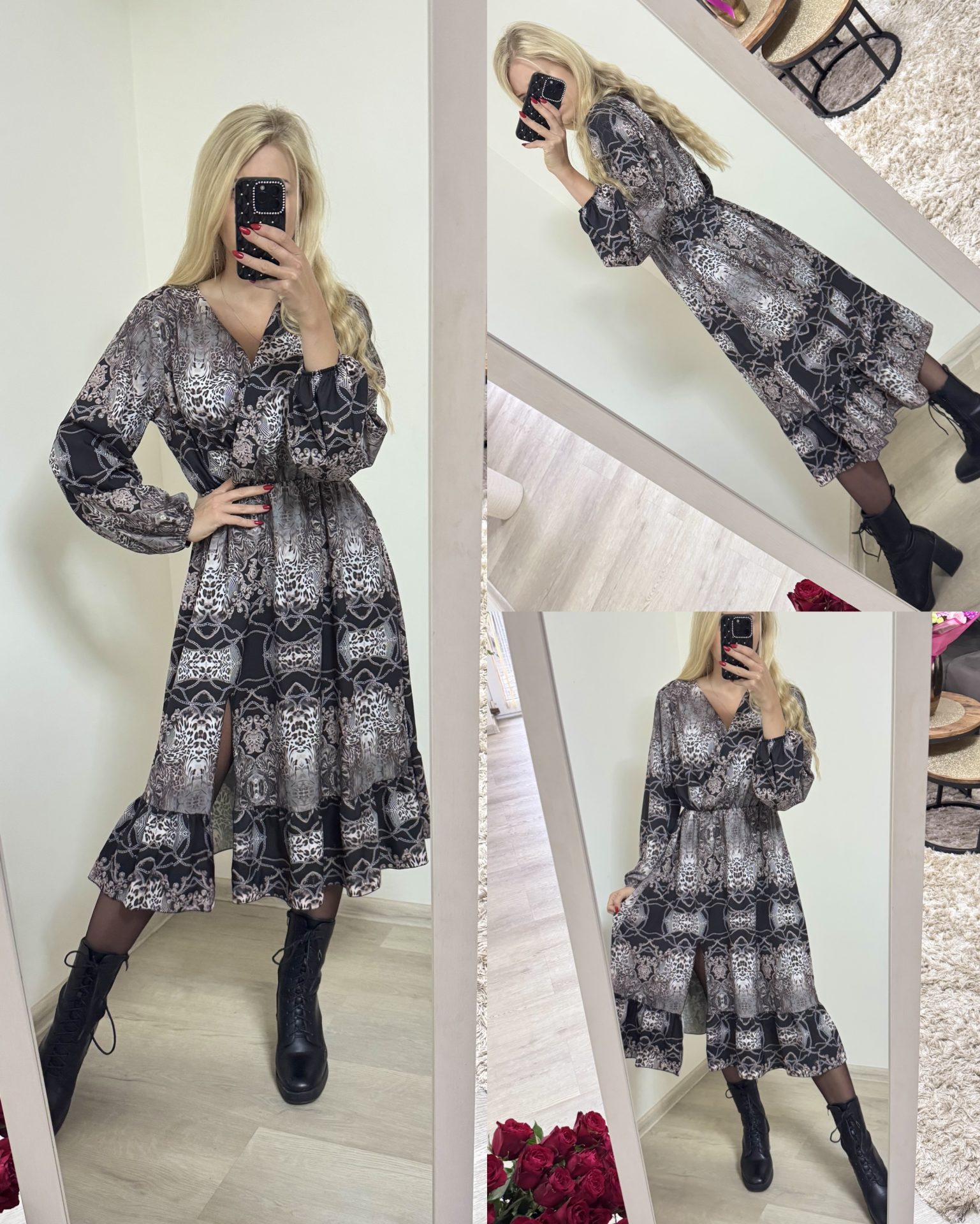 Sukienka midi z falbaną