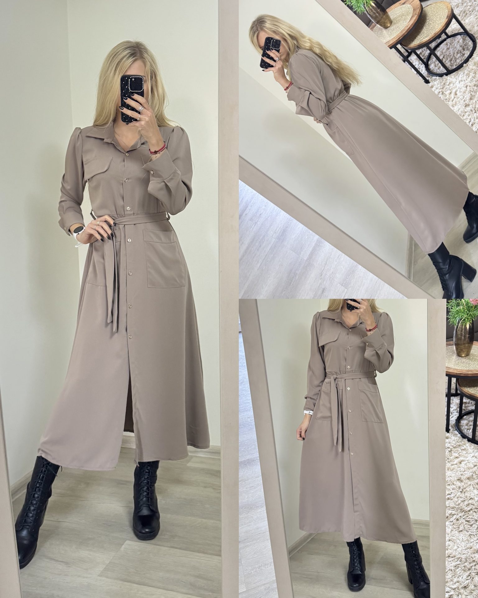 Sukienka koszulowa maxi z paskiem - obrazek 5