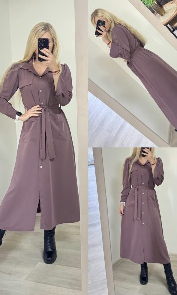 Sukienka koszulowa maxi z paskiem