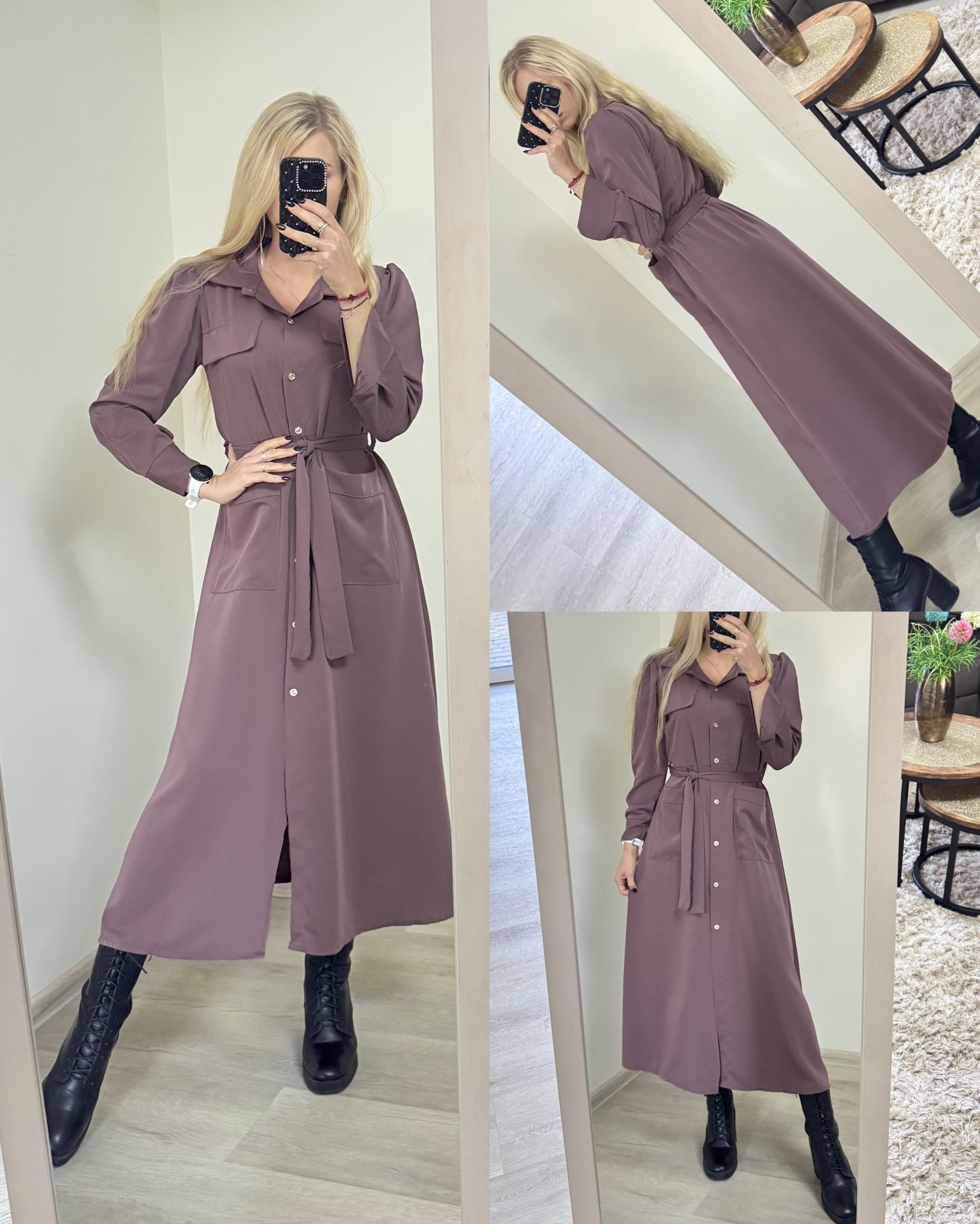 Sukienka koszulowa maxi z paskiem