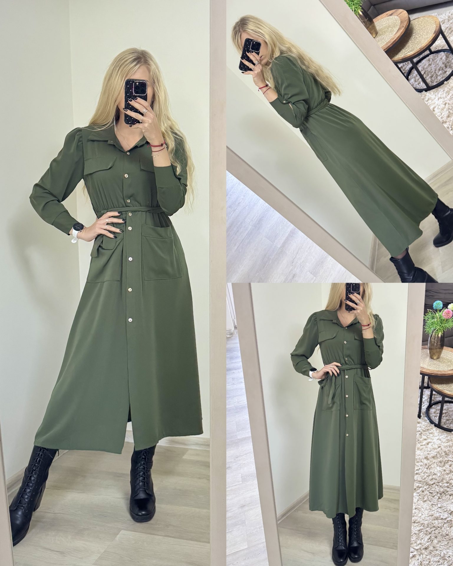 Sukienka koszulowa maxi z paskiem - obrazek 2