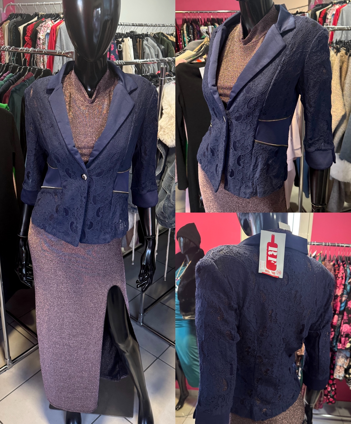 Granatowe bolerko z koronkową