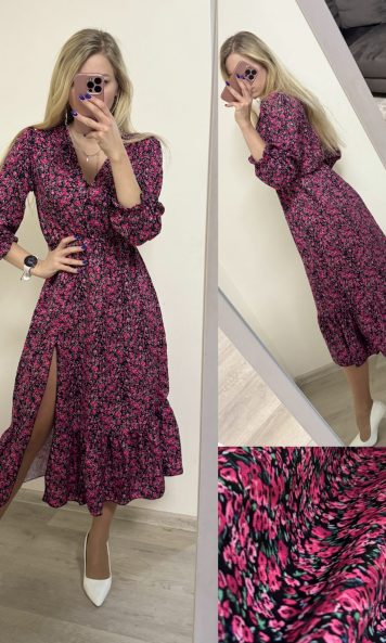 Sukienka midi z kopertowym dekoltem i falbaną