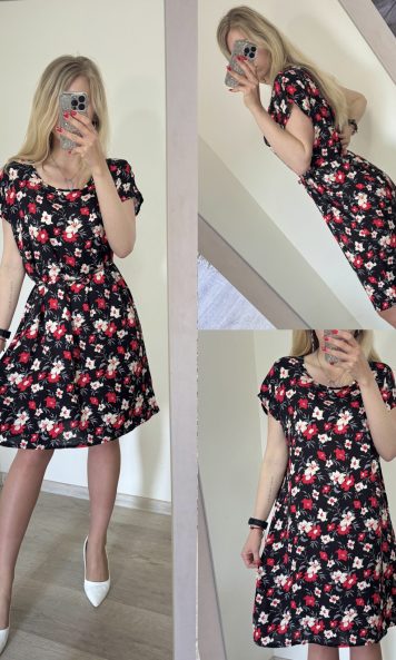Lekka Sukienka w Kwiaty z Paskiem