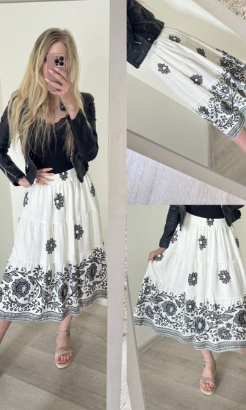 Spódnica Midi z Haftem w Stylu Boho